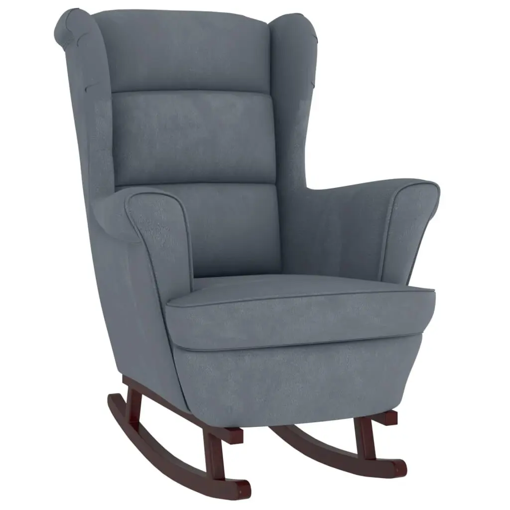 Dark Gray Velvet Rocking Chair Solid Wood Rubber Legs Comfortable Seating