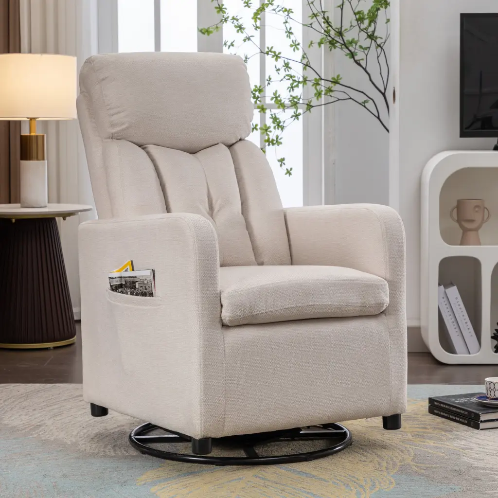 Linen Material Swivel Rocking Chair Glider Chair Pocket Beige dg collection