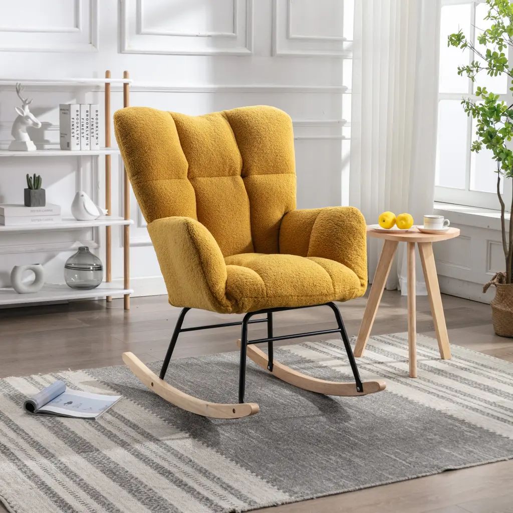 Mid Century Modern Teddy Material Tufted Upholstered Rocking Chair Padded dg collection