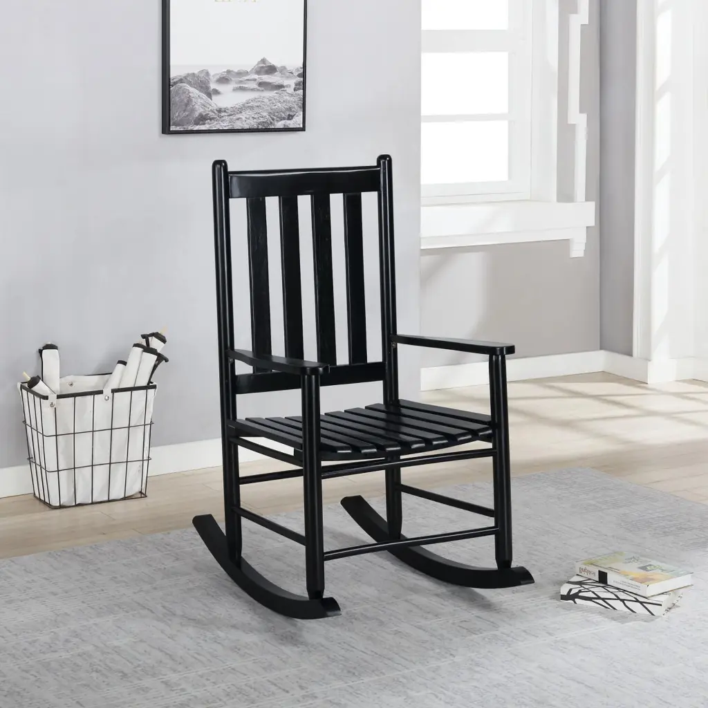 Black Slat Back Rocking Chair Primary Living Space Traditional Design furniture max
