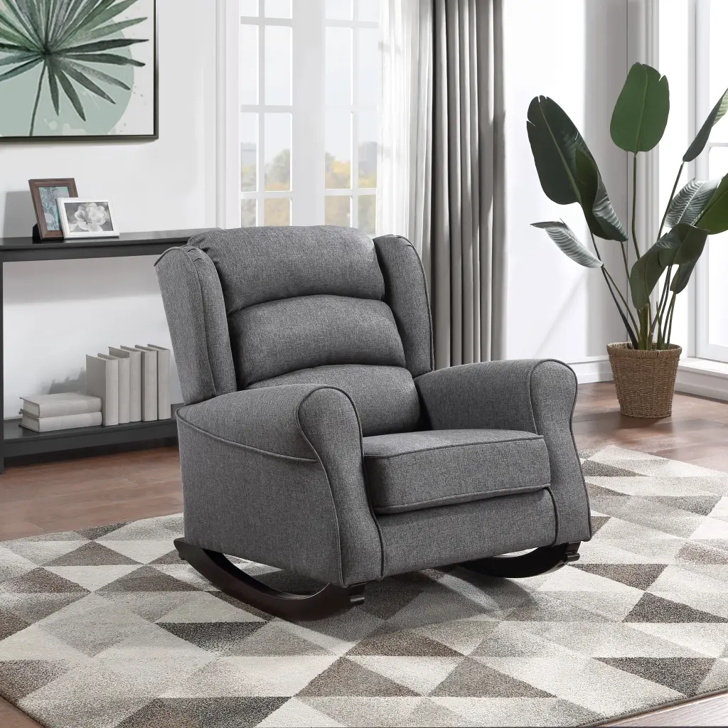 Grey Rocking Chair Flared Arm and Cushion Living Room furniture max
