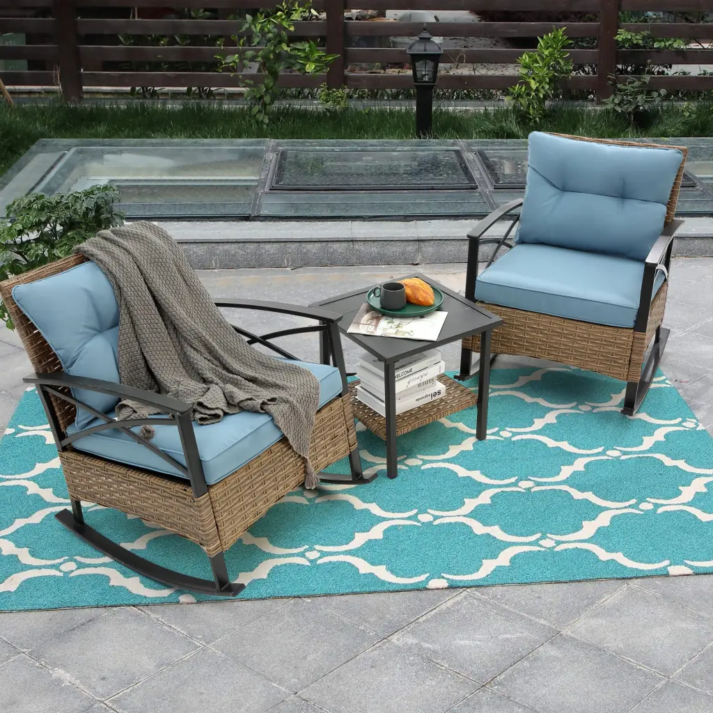3Pcs Rocking Rattan Set Wholesale Leisure Chair Outdoor Rattan Rocking hifine outdoor furniture w-640