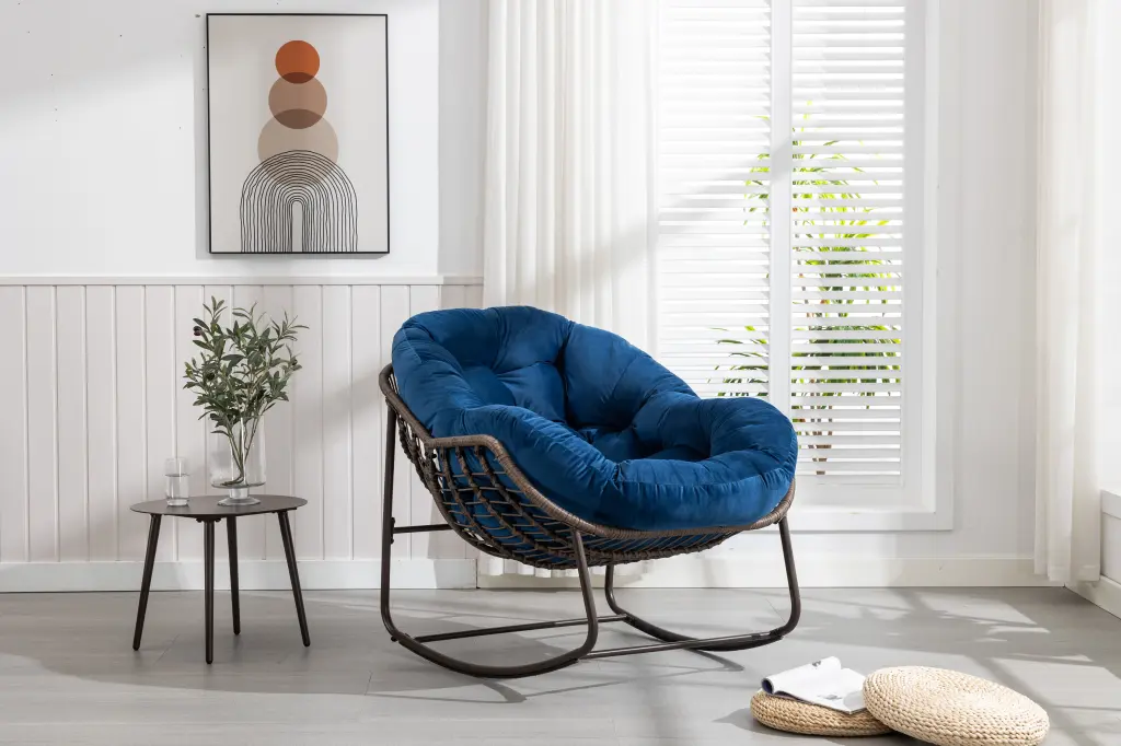 Outdoor Rattan Rocking Chair Padded Cushion Rocker Recliner Chair hifine outdoor furniture w-640