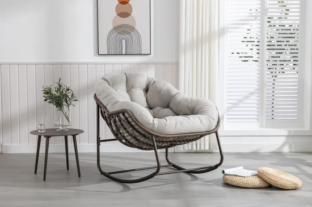 Outdoor Rattan Rocking Chair Padded Cushion Rocker Recliner hifine outdoor furniture w-640