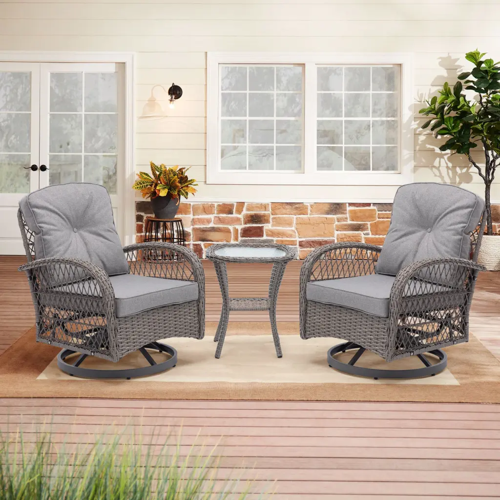 3 Pieces Outdoor Swivel Rocker Patio Chairs 360 Degree Rocking Garden hifine outdoor furniture w-640