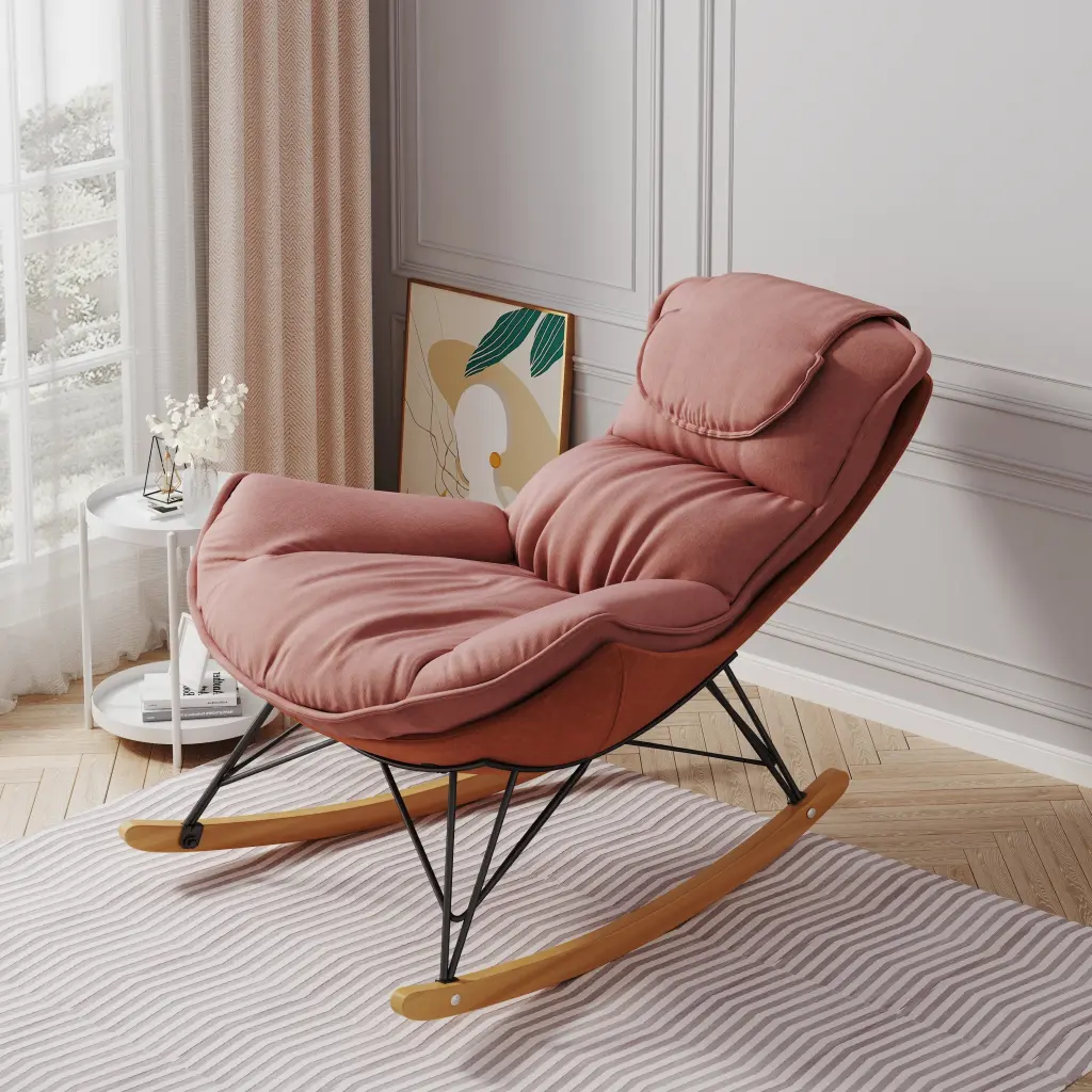 Premium Single Rocking Chair Leisure and Relaxation Light Color Balcony huazhao furniture