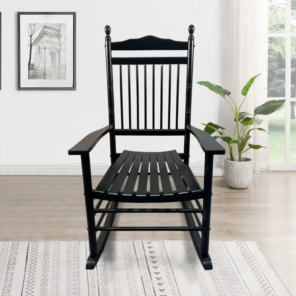 Balcony Porch Adult Rocking Chair Black Solid Wood Outdoor Furniture leisure home -jy