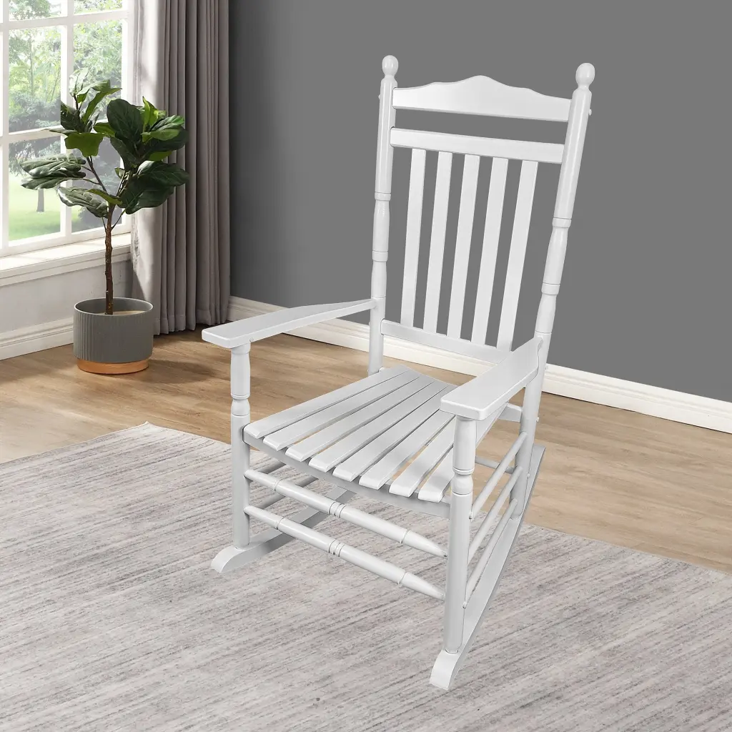 White Solid Wood Adult Rocking Chair Balcony or Porch Comfortable Seating leisure home -jy