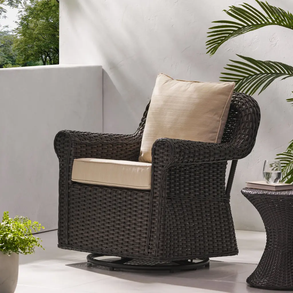Amaya Swivel Rocker Chair Brown Beige Upholstered Living Room nh-an