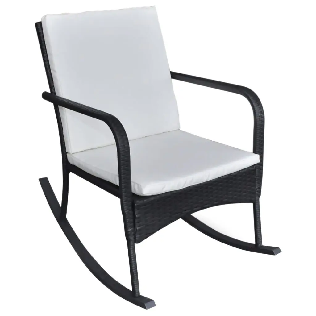 Outdoor Rocking Chair Black Poly Rattan Patio and Garden