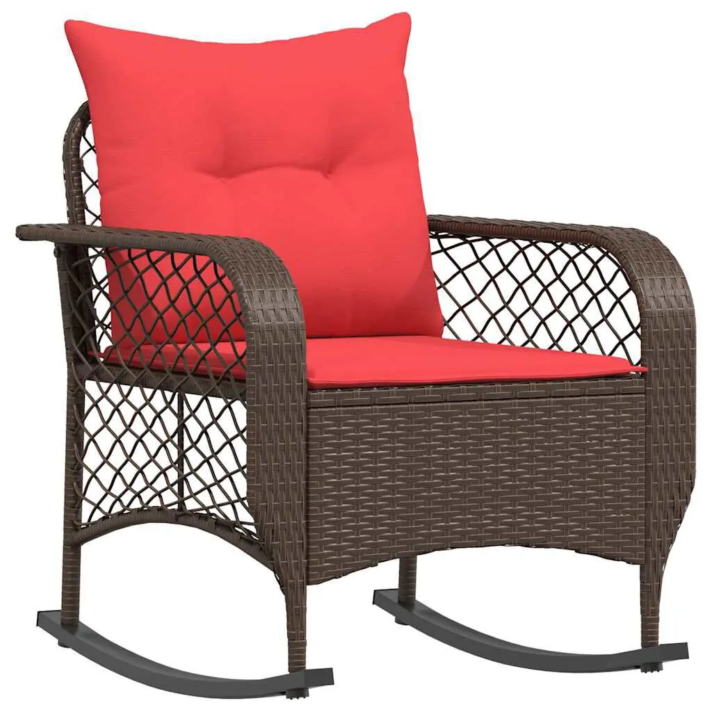 Patio Rocking Chair Cushions Brown Poly Rattan Outdoor Furniture