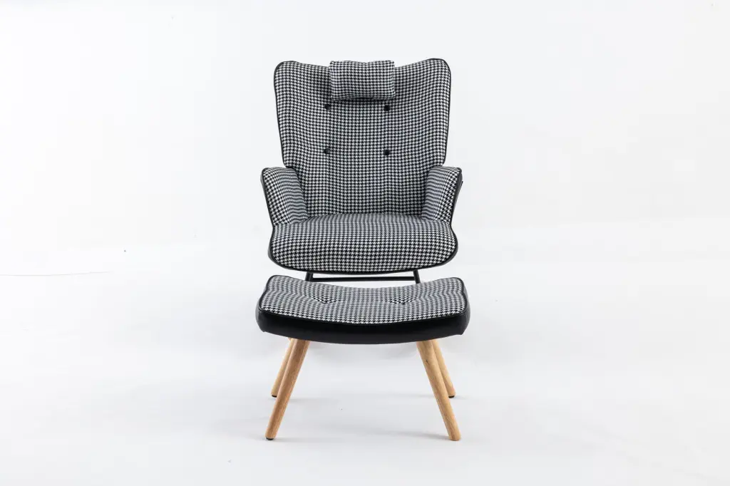 35.5 Inch Rocking Chair Footrest Soft Houndstooth Leather rnb