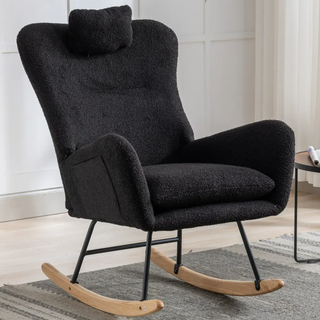 35.5 Inch Rocking Chair Pocket Soft Teddy Material Rocking Chair Nursery rnb