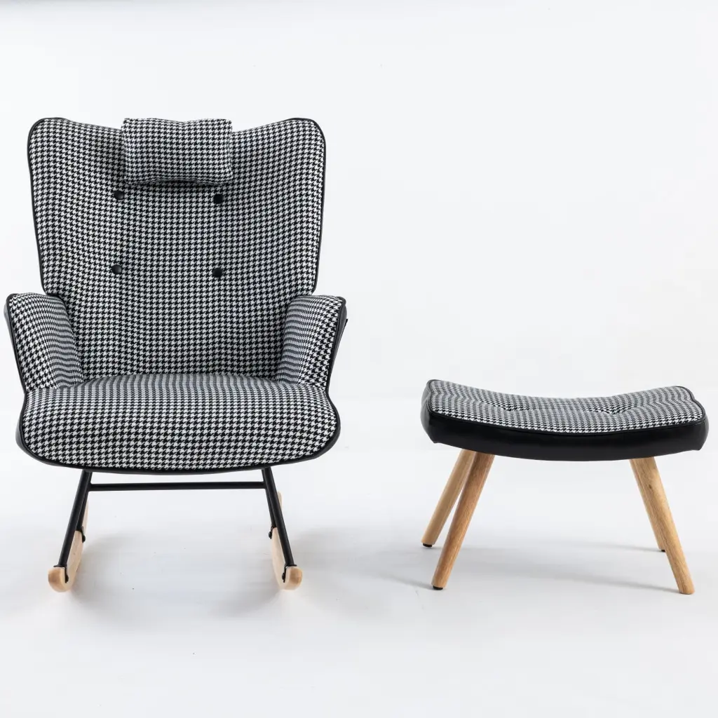 35.5 Inch Rocking Chair Soft Houndstooth Leather Material rnb