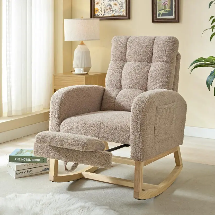 Modern Accent Rocking Chair Solid Wood Legs Adjustable Footrest rnb