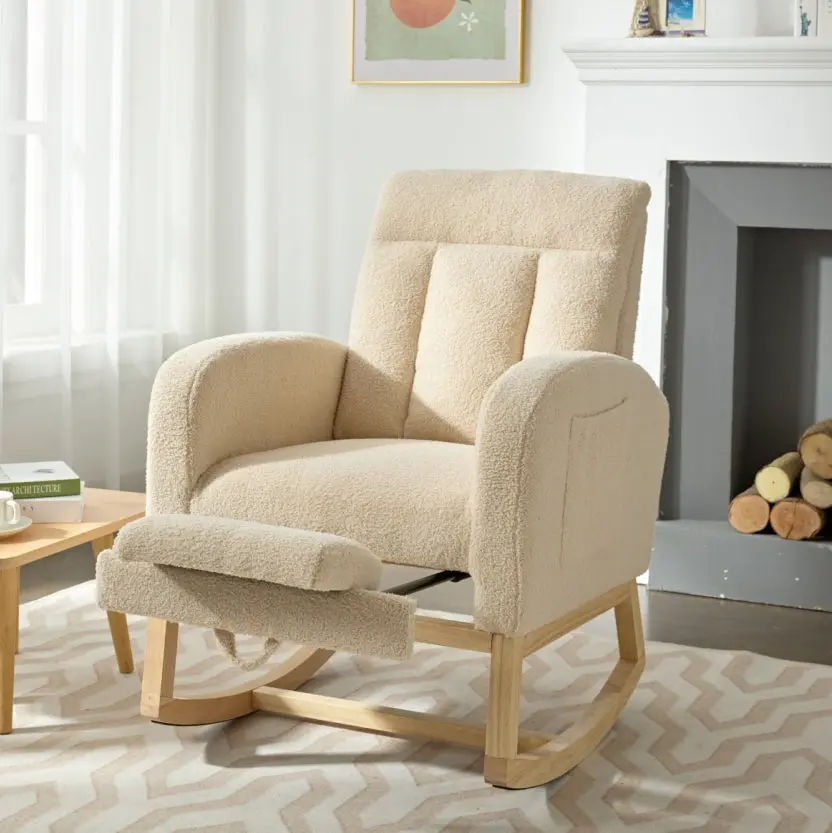 Modern Accent Rocking Chair Solid Wood Legs Adjustable Footrest rnb
