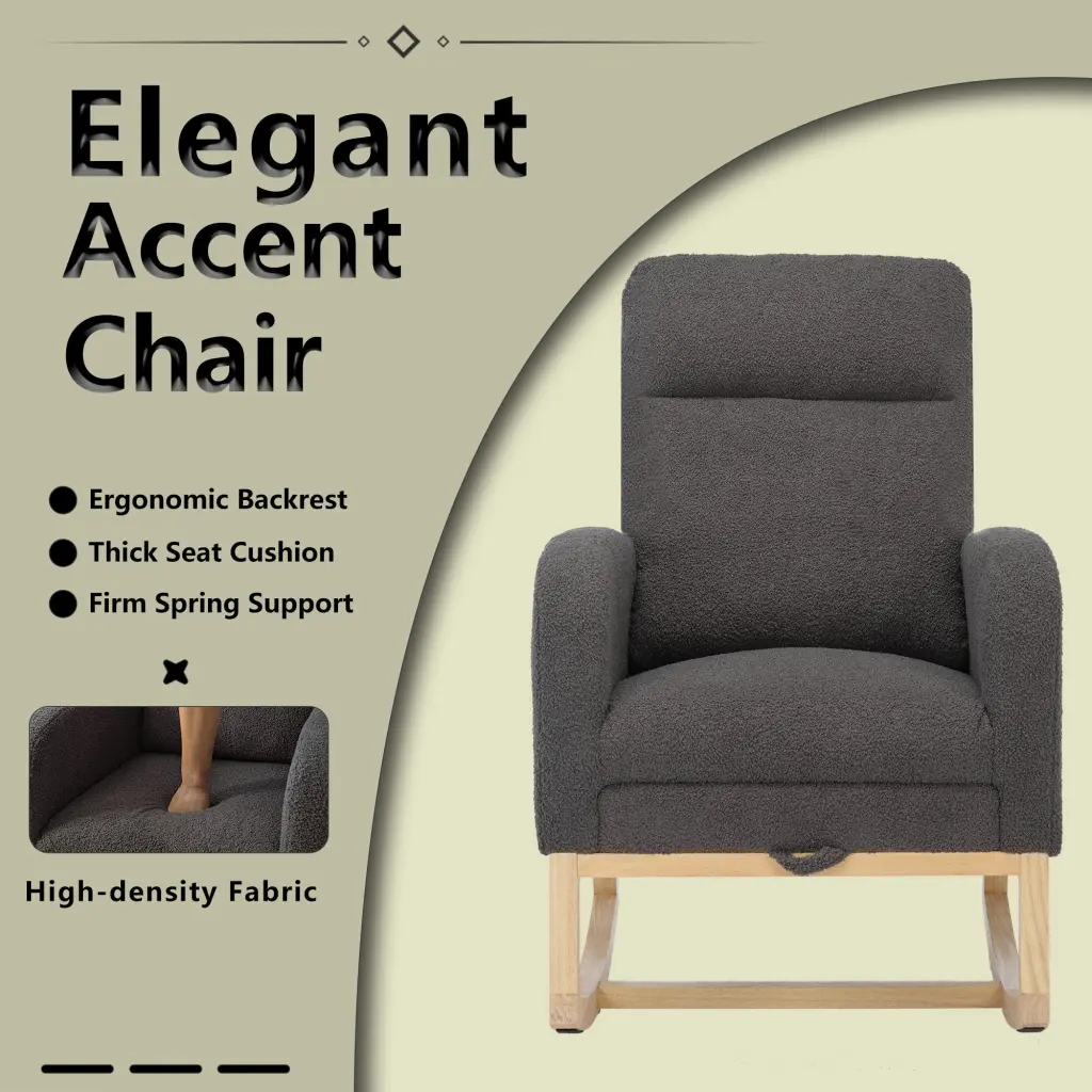 Modern Accent Rocking Chair Solid Wood Legs Upholstered Nursery Chair rnb