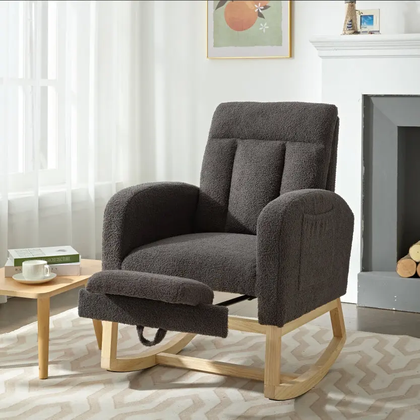 Modern Accent Rocking Chair Solid Wood Legs Adjustable Comfort Seating rnb