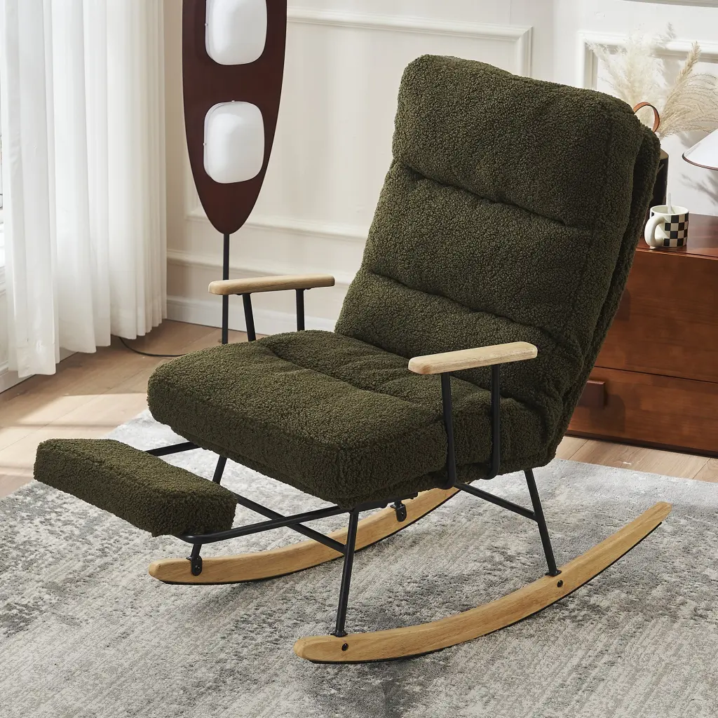 Modern Teddy Gliding Rocking Chair High Back and Retractable Footrest rnb