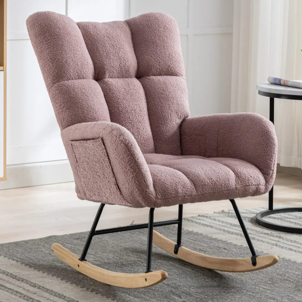 Soft Teddy Material Rocking Chair Pocket Nursery Rocking Chair rnb