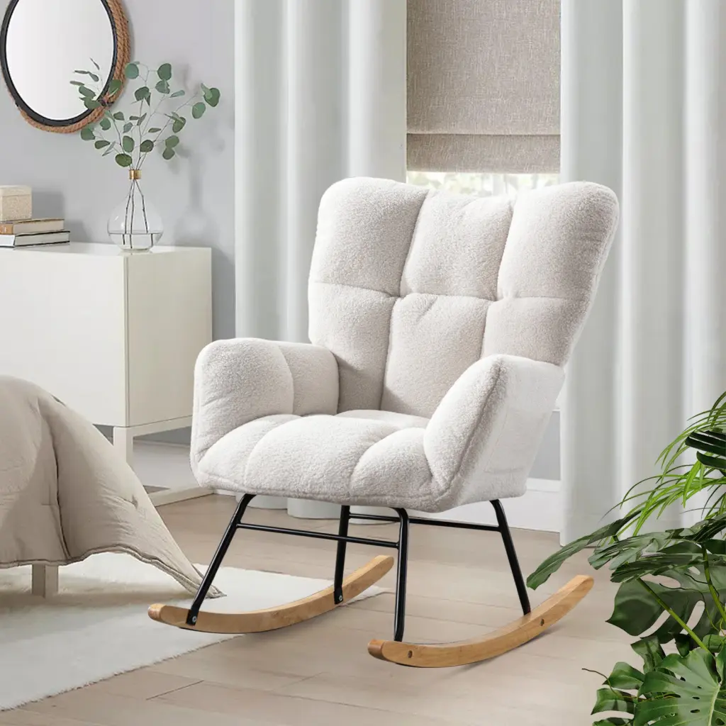 Teddy Material Rocking Chair Upholstered High Back Armchair Living Room rnb