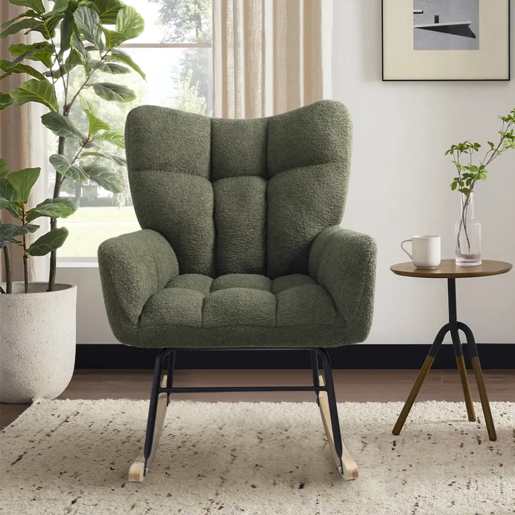 Teddy Material Rocking Chair Upholstered Rocker Armchair High Back rnb