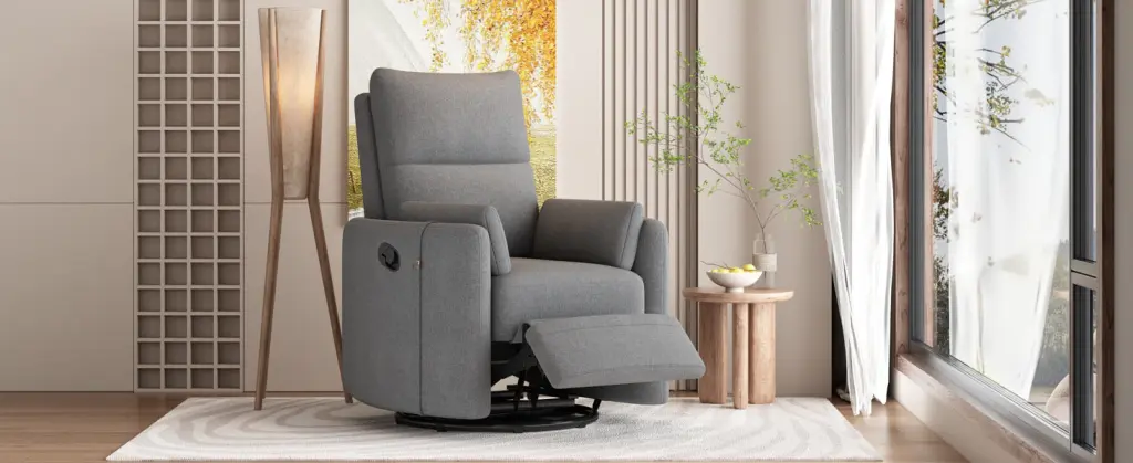 Upholstered Swivel Recliner Manual Rocker Chair Baby Nursery rnb