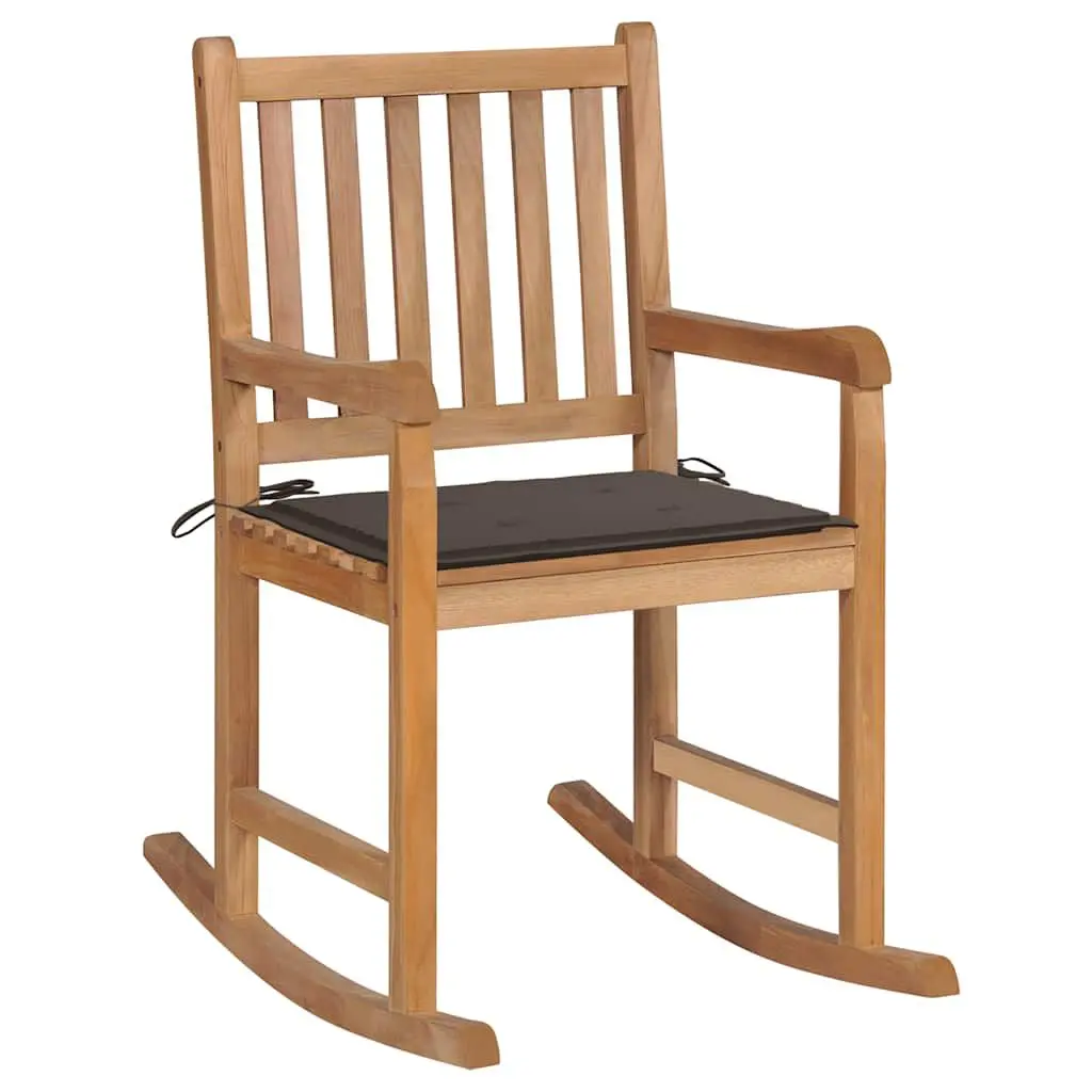 Rocking Chair Taupe Cushion Solid Teak Wood Outdoor or Indoor Use
