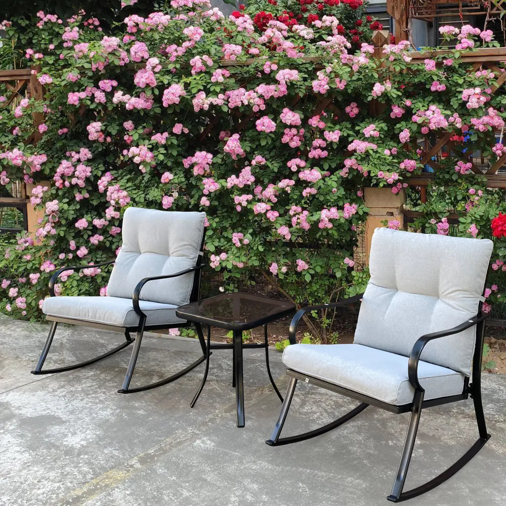 Rocker Set Chair and Teapoy Off White Metallic Finish w-s industry
