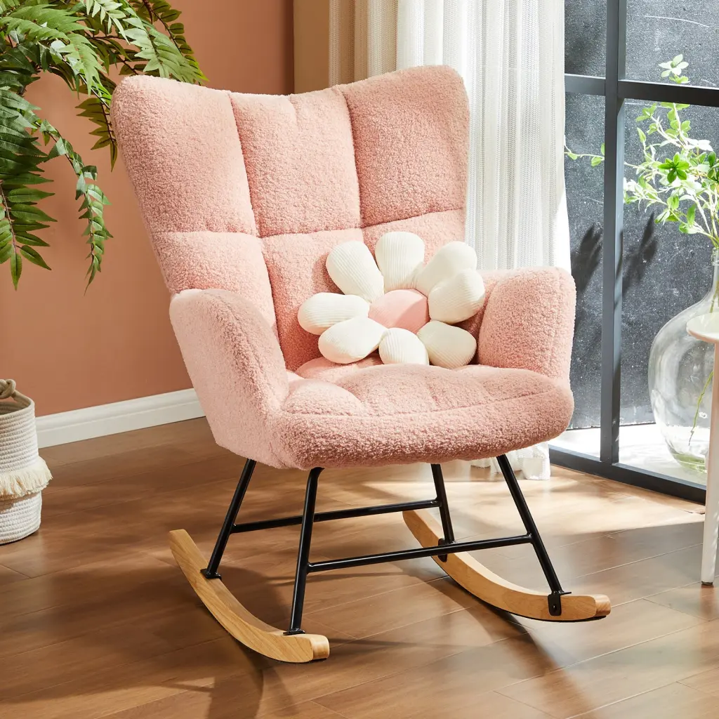 Pink Rocking Chair, 26x37x39 Inches, Metallic & Timber Design w2201