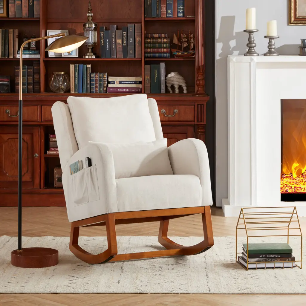 Modern Accent Rocking Chair Nursery Glider Rocker Arm Chair Side Pockets xichen indoor furniture co.- ltd