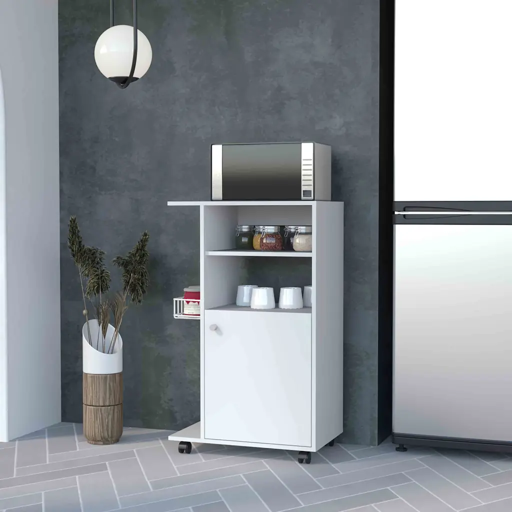Columba Kitchen Cart Single Door Cabinet Four Casters White rta muebles colombia