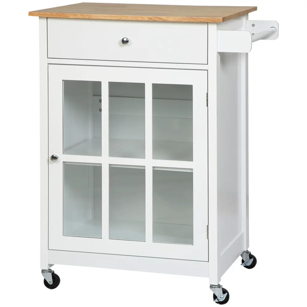 Homcom 27 Inch Rolling Kitchen Island Drawer And Glass Door Cabinet aosom business
