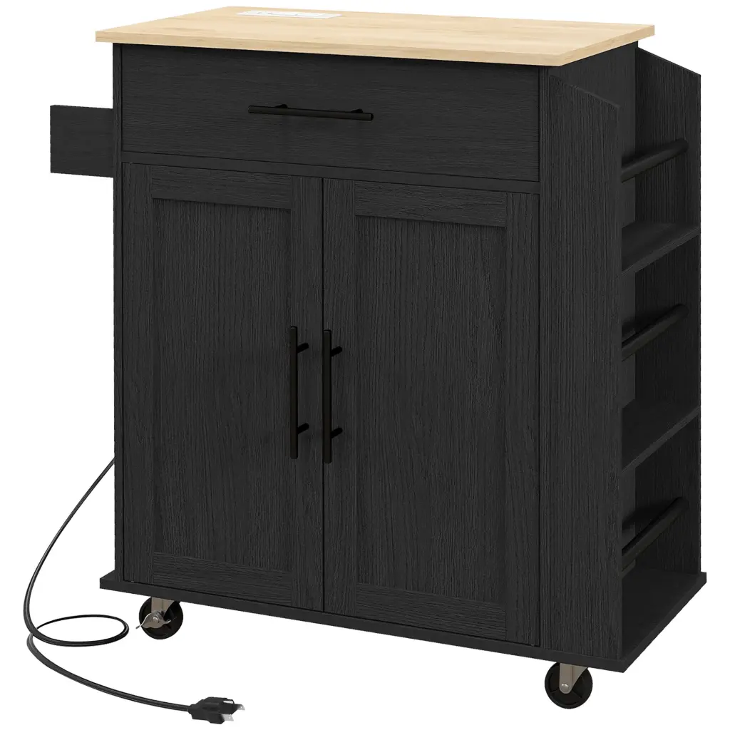 Homcom Kitchen Island Storage Rolling Kitchen Cart AC Outlet aosom business