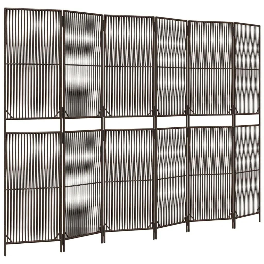 6 Panel Brown Poly Rattan Room Divider Home and Office