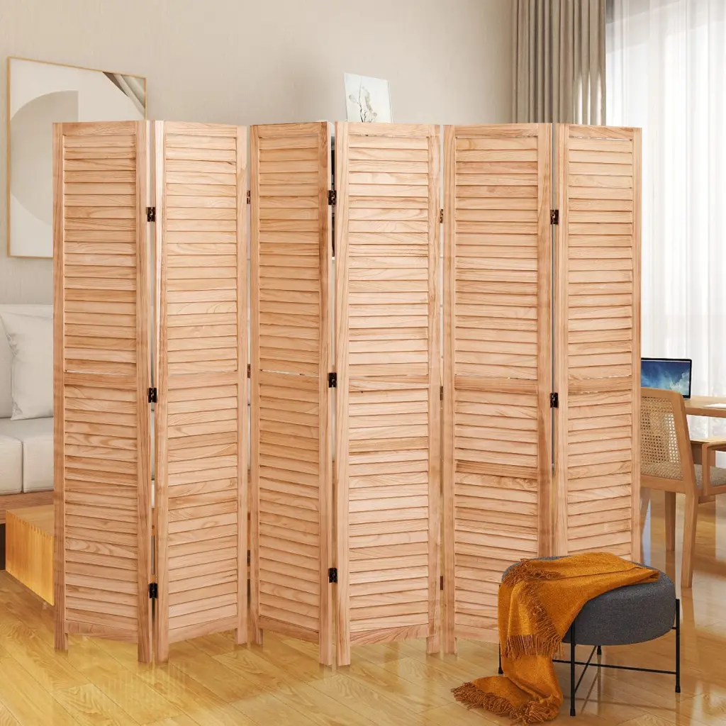 82.8'' W X 65'' H 6 Panel Solid Timber Folding Room Divider, Natural gardenia home furnishings