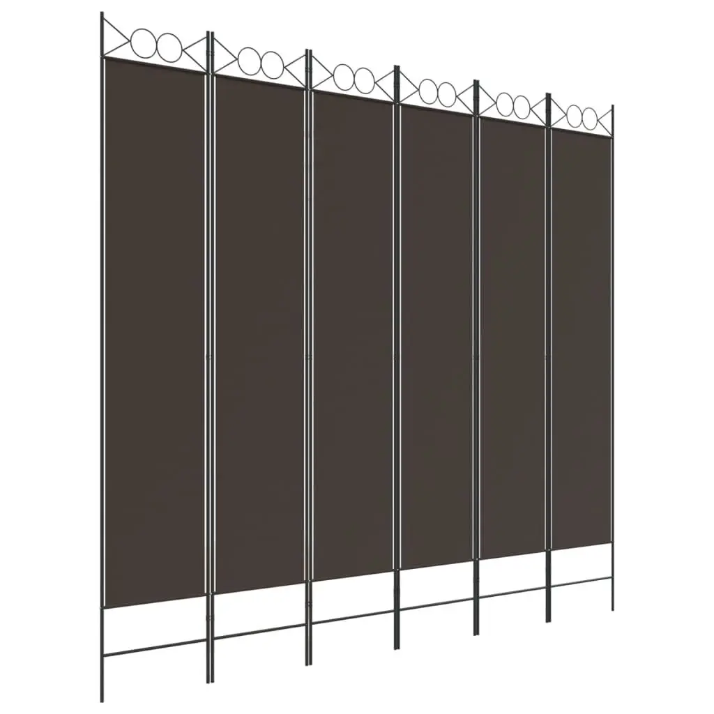 6 Panel Room Divider Brown 94.5x86.6 Inches Fabric Privacy Screen