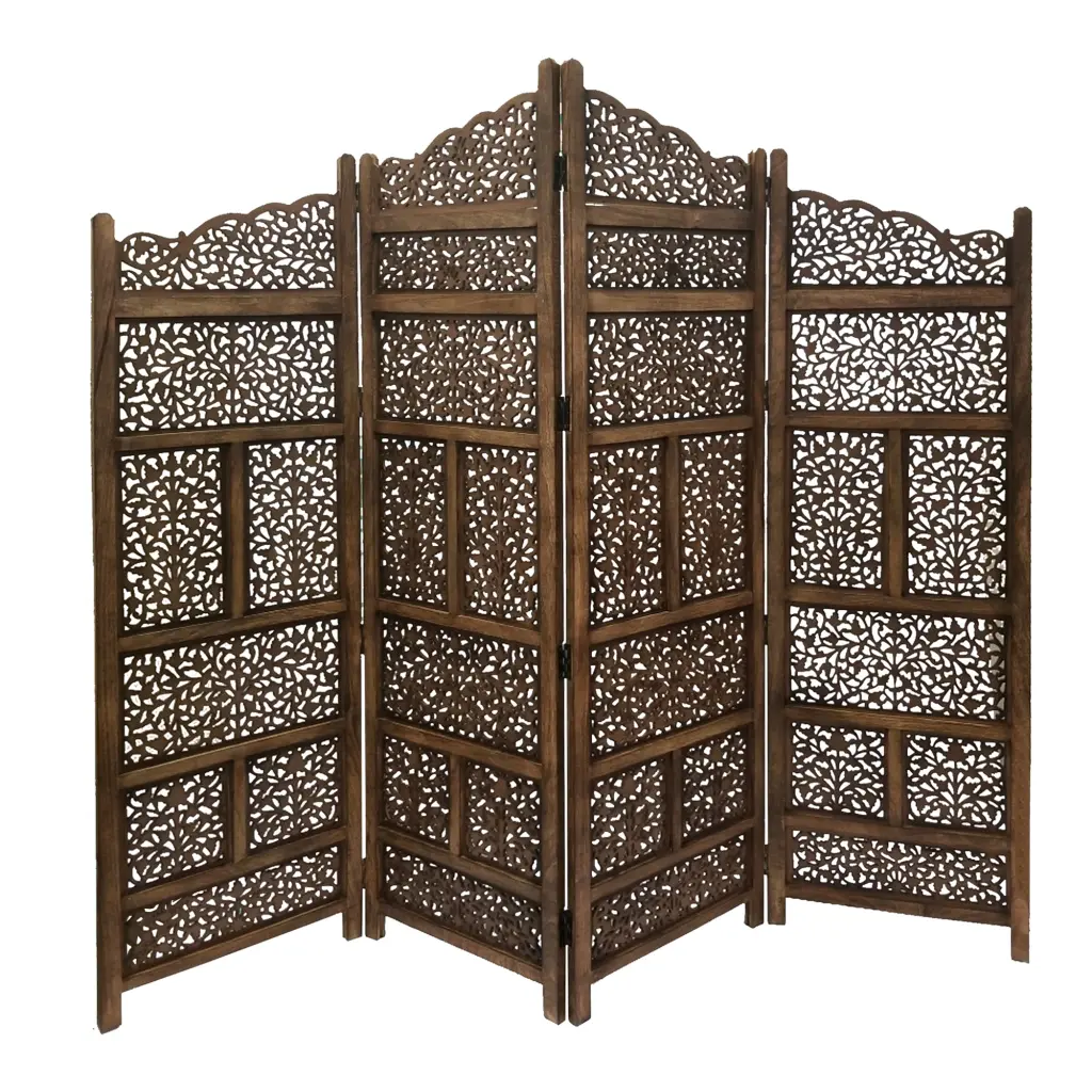 Hand Carved Collapsible 4 Panel Wooden Partition Screen Room Divider royal hampton