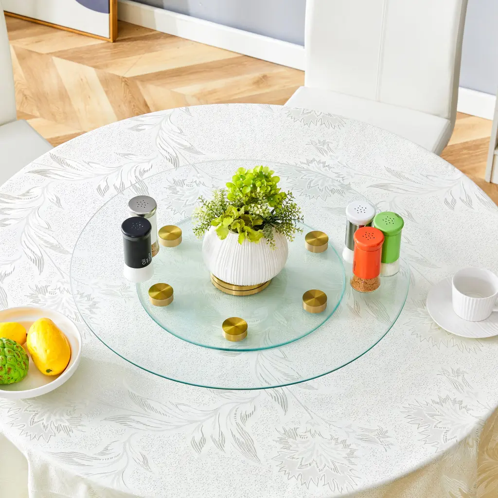 Double Layer Rotatable Round Glass Table Golden Aluminum Plate droom w-1151