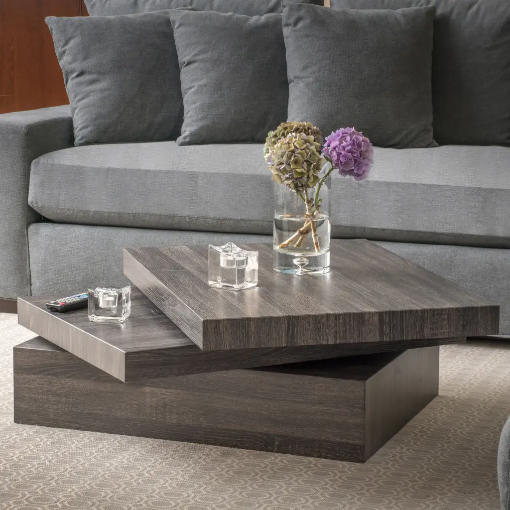 Modernesque Rotating Coffee Table Black MDF Contemporary Living Room nh-home living