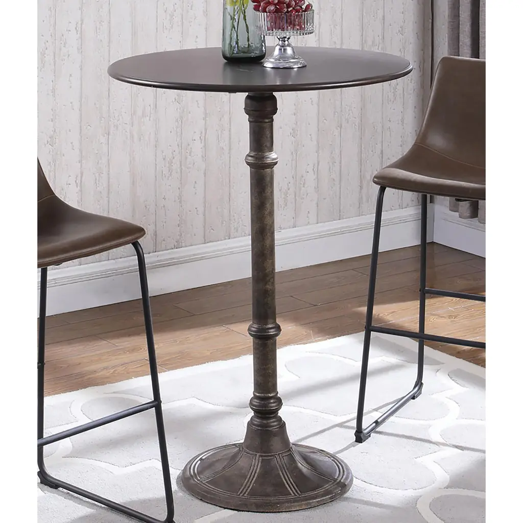 Rustic Dark Russet and Antique Bronze Round Bar Table furniture max