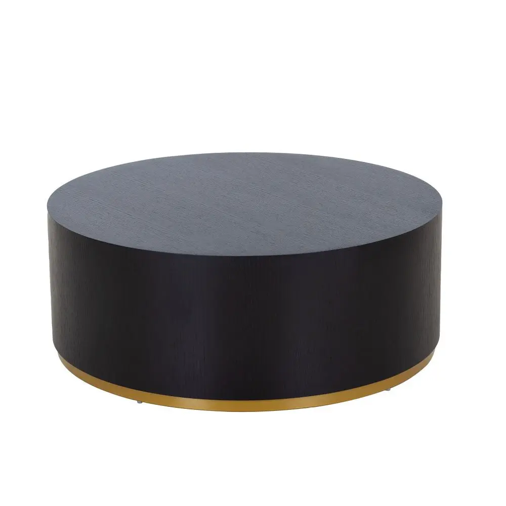 Black Round Coffee Table Side Table Living Room Fully Assembled Abrihome
