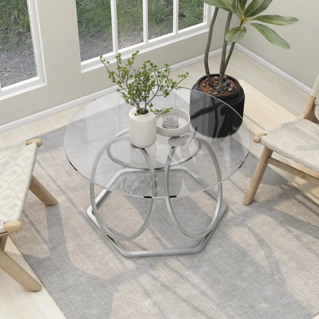 Alazyhome Round Chrome Finish Coffee Table Ring Shaped Frames