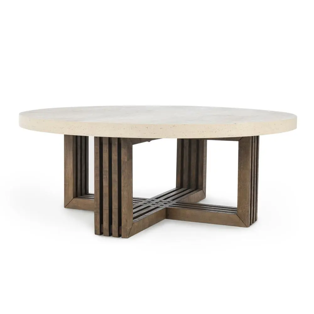 Classic Home Aspen 47 Round Coffee Table Distressed Brown Antique White