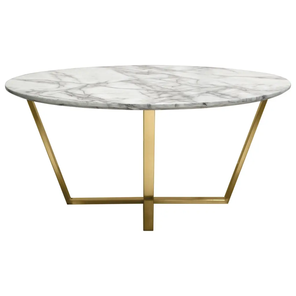 Vida 35 Round Cocktail Table Faux Marble Top and Gold Metal Frame Diamond Sofa