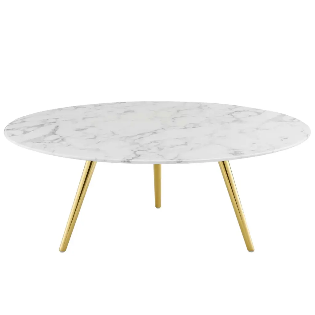 Ergode Lippa 40 Round Artificial Marble Coffee Table Tripod Base Gold White