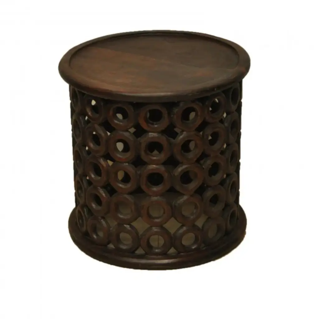 Hand Carved Round Wooden Coffee Table Small Rustic Living Room Furniture Hibashi Furniture