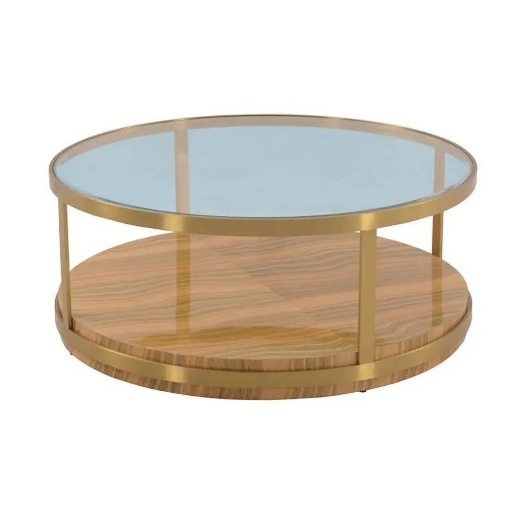 HomeRoots 43 Inch Gold Glass Round Coffee Table Shelf