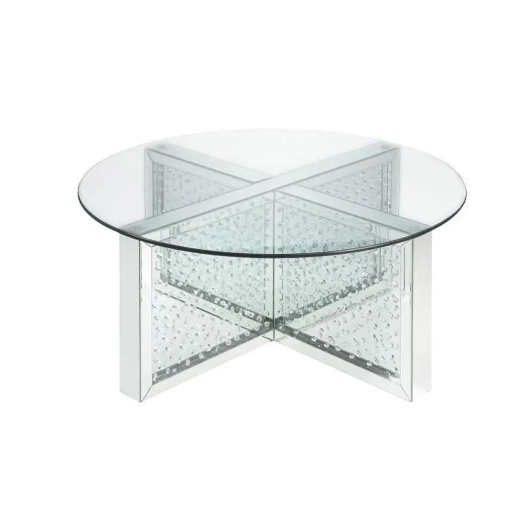 HomeRoots 18 x 40 Inch Silver Clear Glass Round Top Bling Base Coffee Table