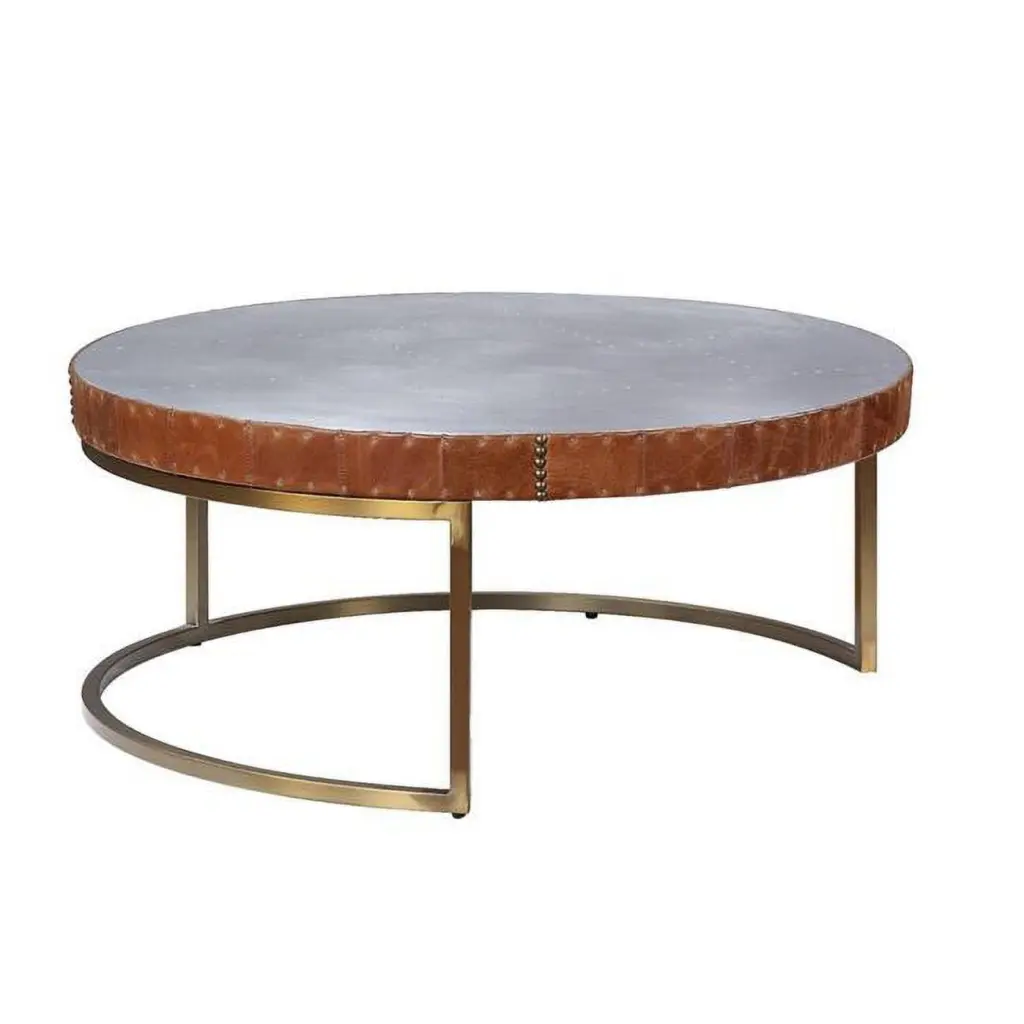 HomeRoots 36 Inch Silver and Cocoa Aluminum Round Coffee Table